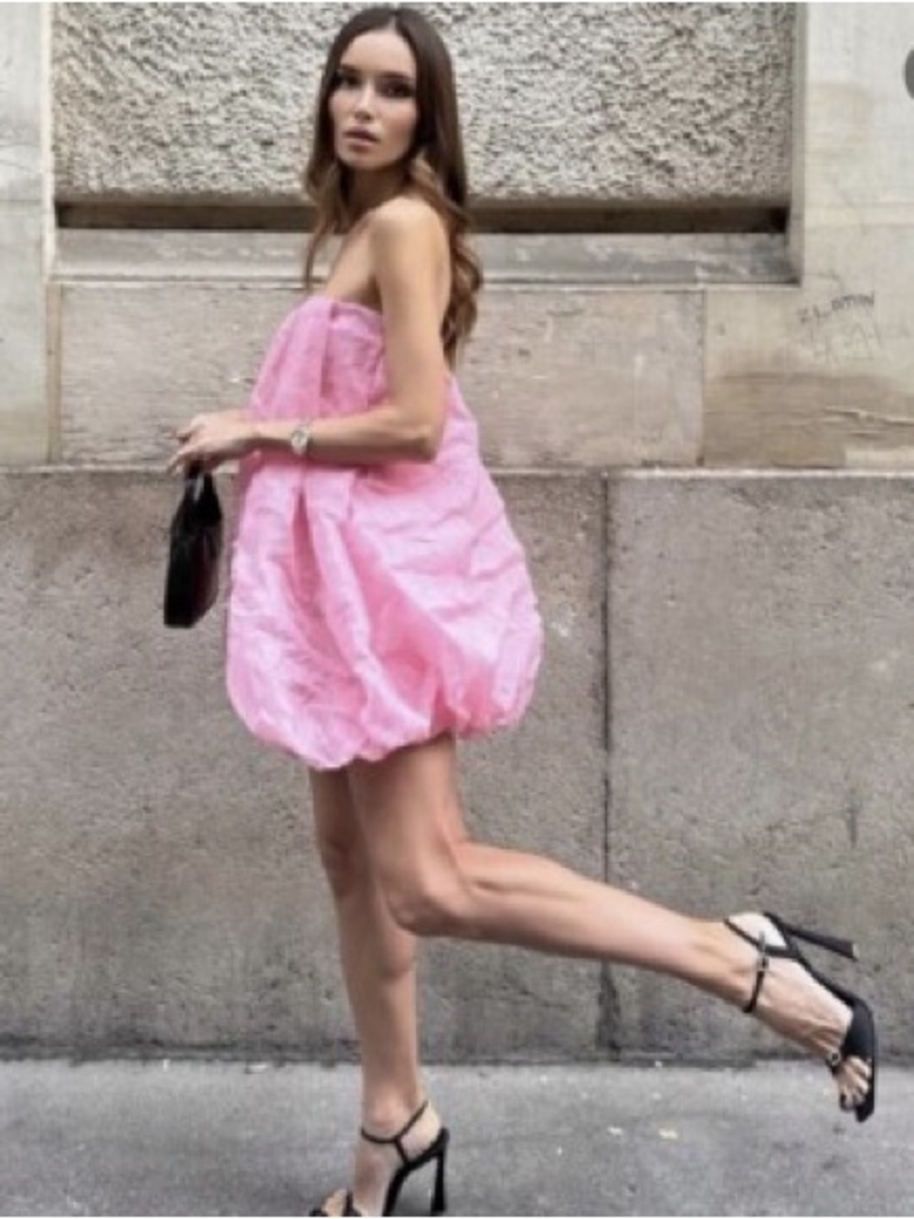 Zara pink bubble mini dress strapless organza balloon